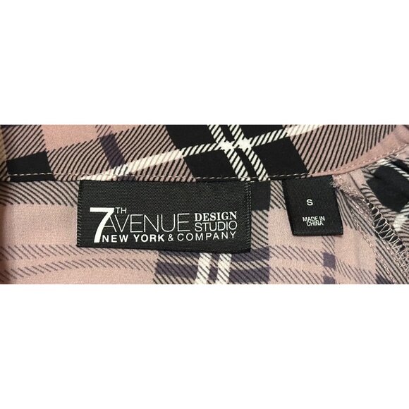 7th Ave NY & Co. Design Studio Blouse w/Waist Tie Rose Pink Plaid Women's Size S - Picture 5 of 16